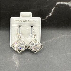 Sterling Silver Dangle Earrings with Crystal Accents